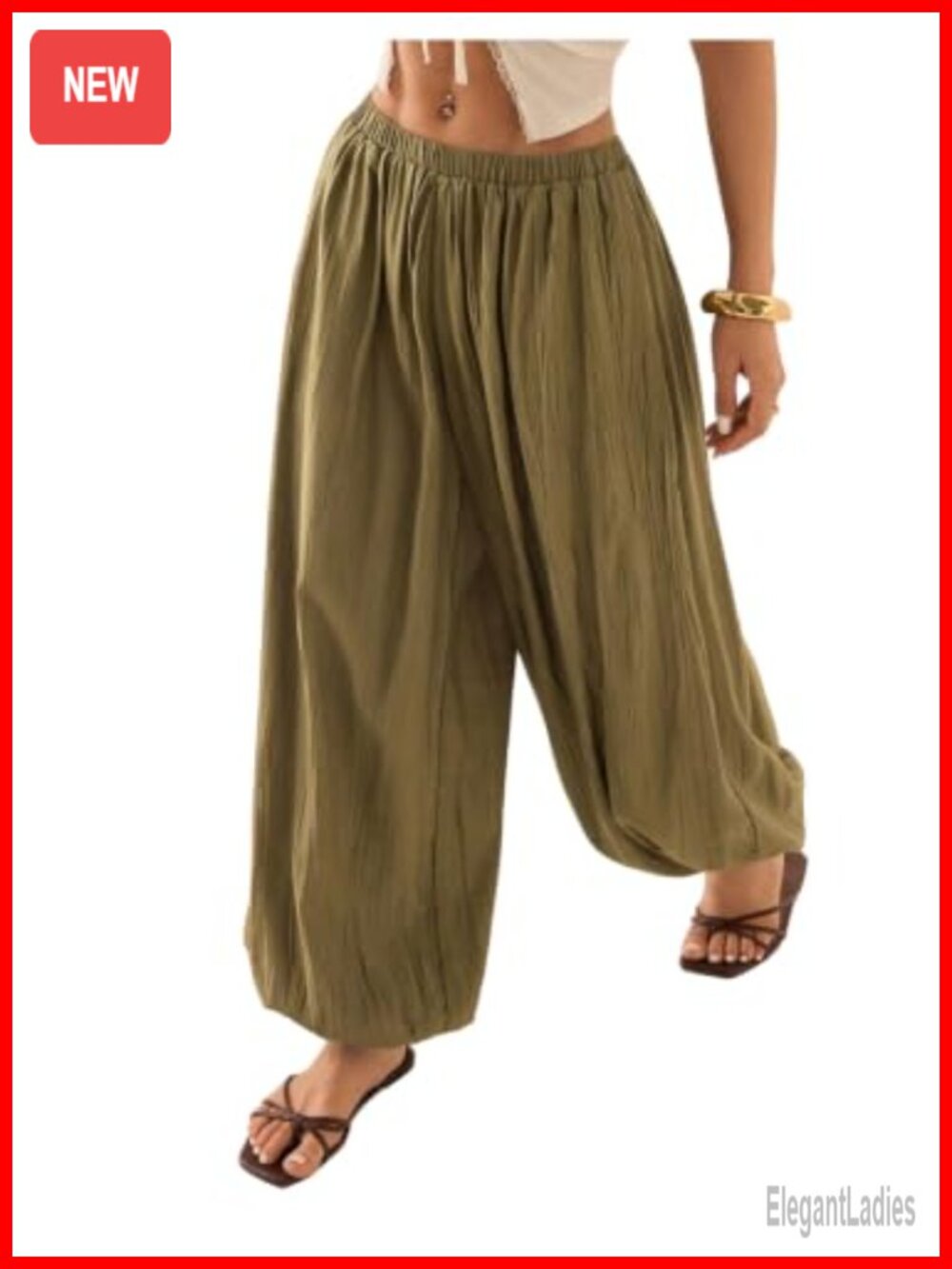 Pleated Balloon Pants Low Rise Baggy Bubble Wide Leg Pull On Trousers